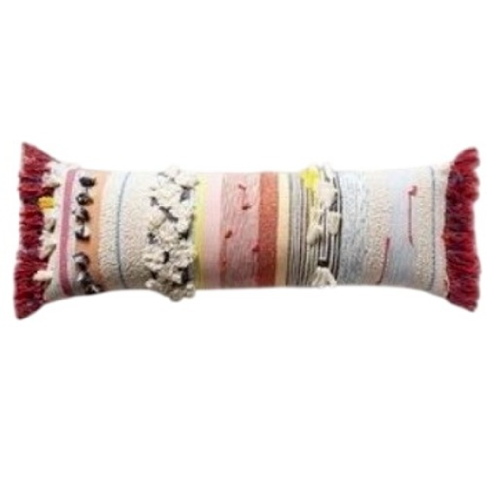 Anthropologie Lumbar Pillow Cover Multicolor Striped Textured Tassel Boho Large